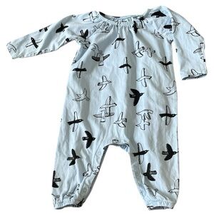 Tea Collection Blue Seabirds Birds Romper Longall Snap‎ One Piece Bodysuit 3-6 M